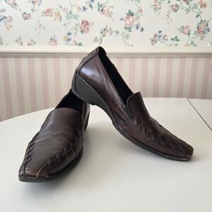 Pikolinos Womens 8 38 Loafers Wedge Leather Brown Stitched Sewn‎ Pointed Square